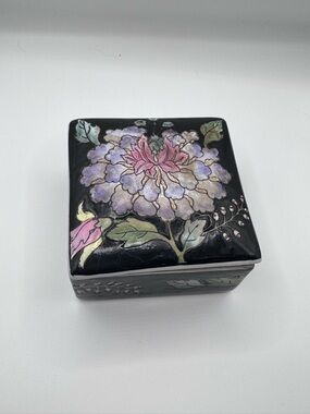 Black Floral Decorative Trinket Box with Pastel Flower Motif